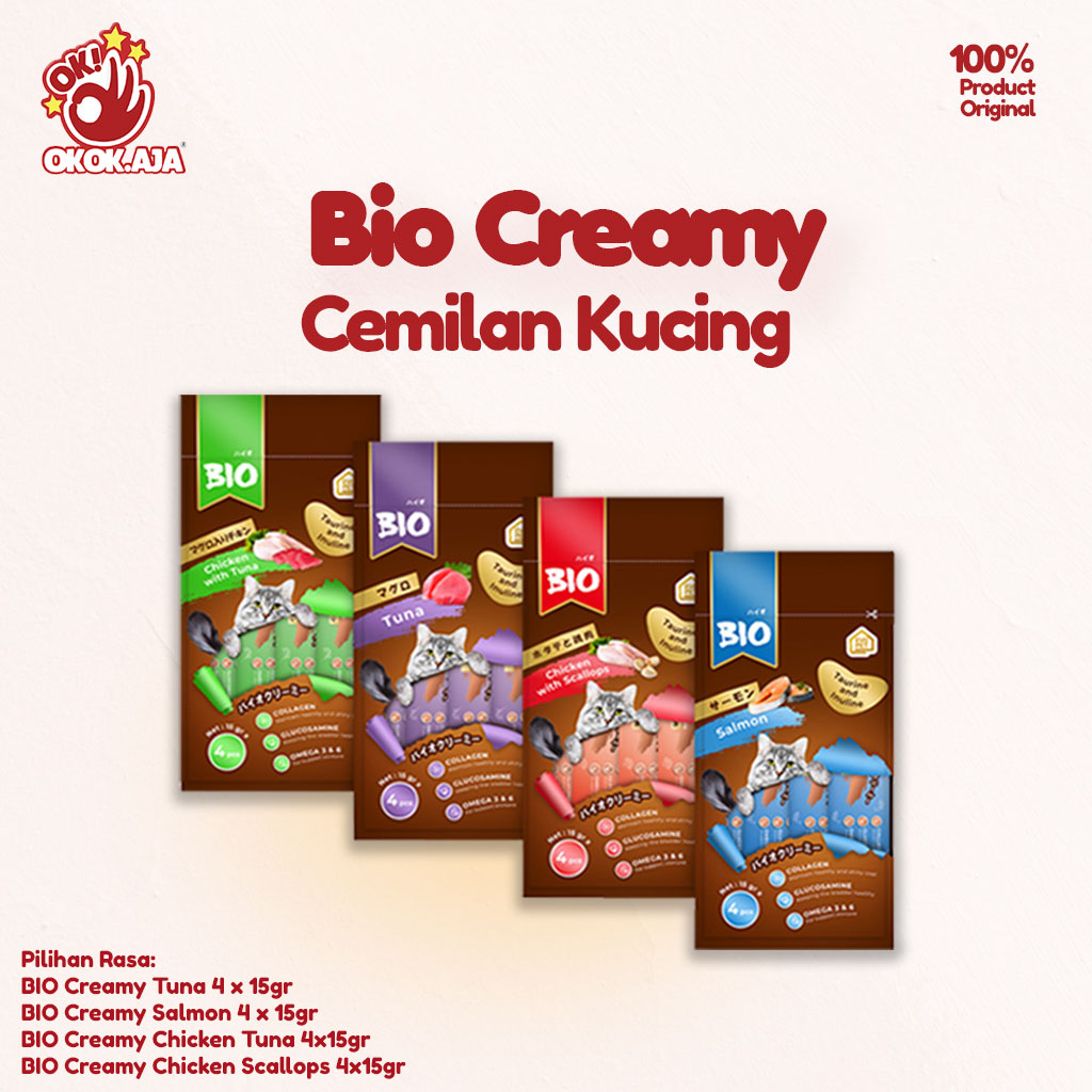 BIO CREAMY 1 kotak isi 12 pack Snack Cemilan Kucing favorit Sehat dan murah