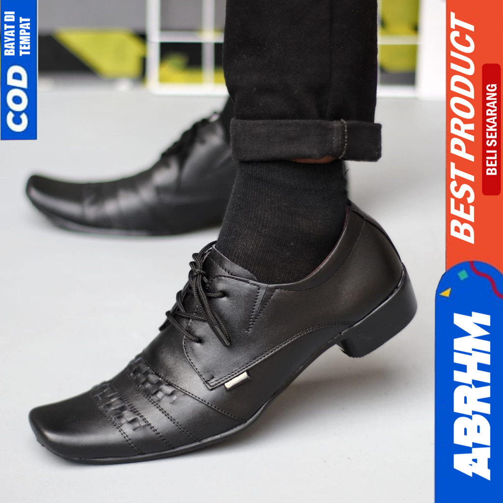 ABRHM Sepatu Formal Pantofel Ukuran Besar 44 45 46 47 Kerja Kantor Kulit Hitam Pria