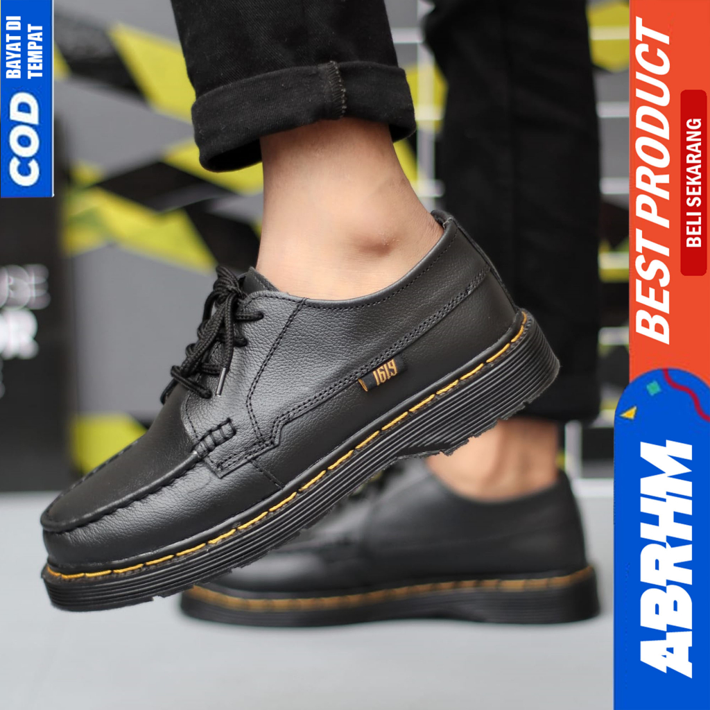 ABRHM Formal Pantofel Kulit Docmart Low Boots Kerja Hitam Pria