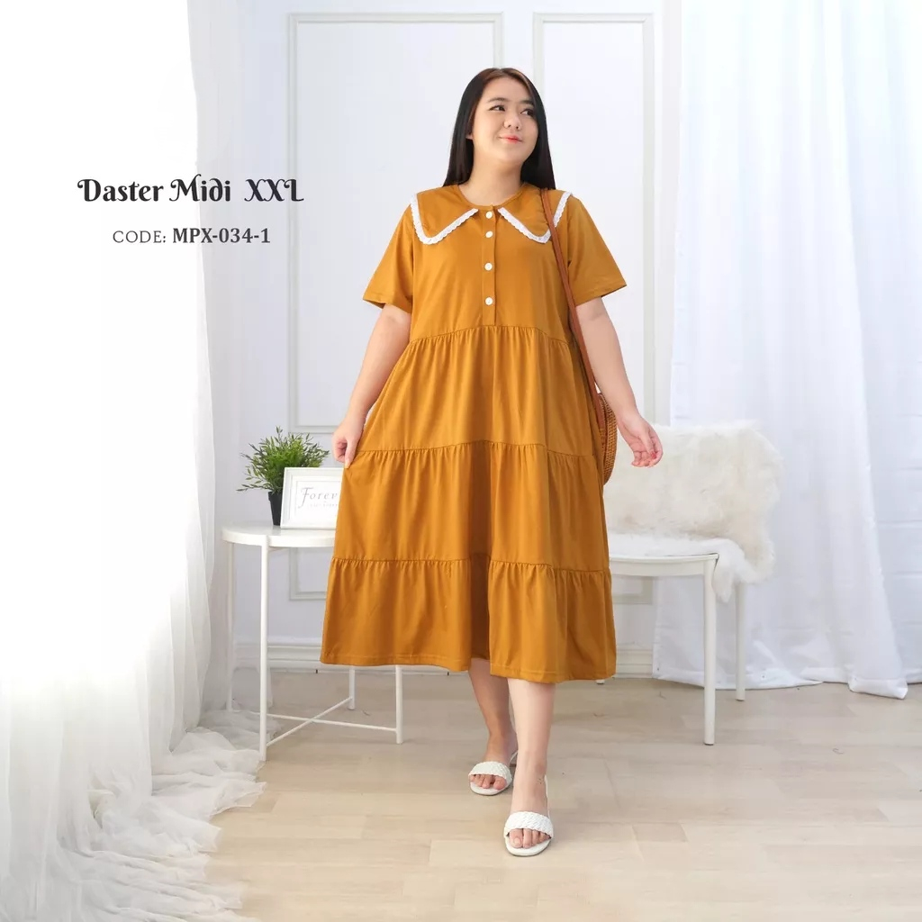 Midi Dress Jumbo Rayon Twill (Tebal) LD 120 - LD 140 Big Size Busui Bumil Freindly | MD Chibi Oriani