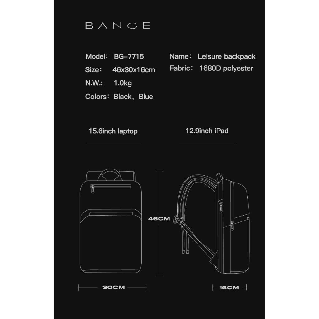 Bange BG7715 Tas Ransel pria Laptop Kerja Backpack 15.6 Inch