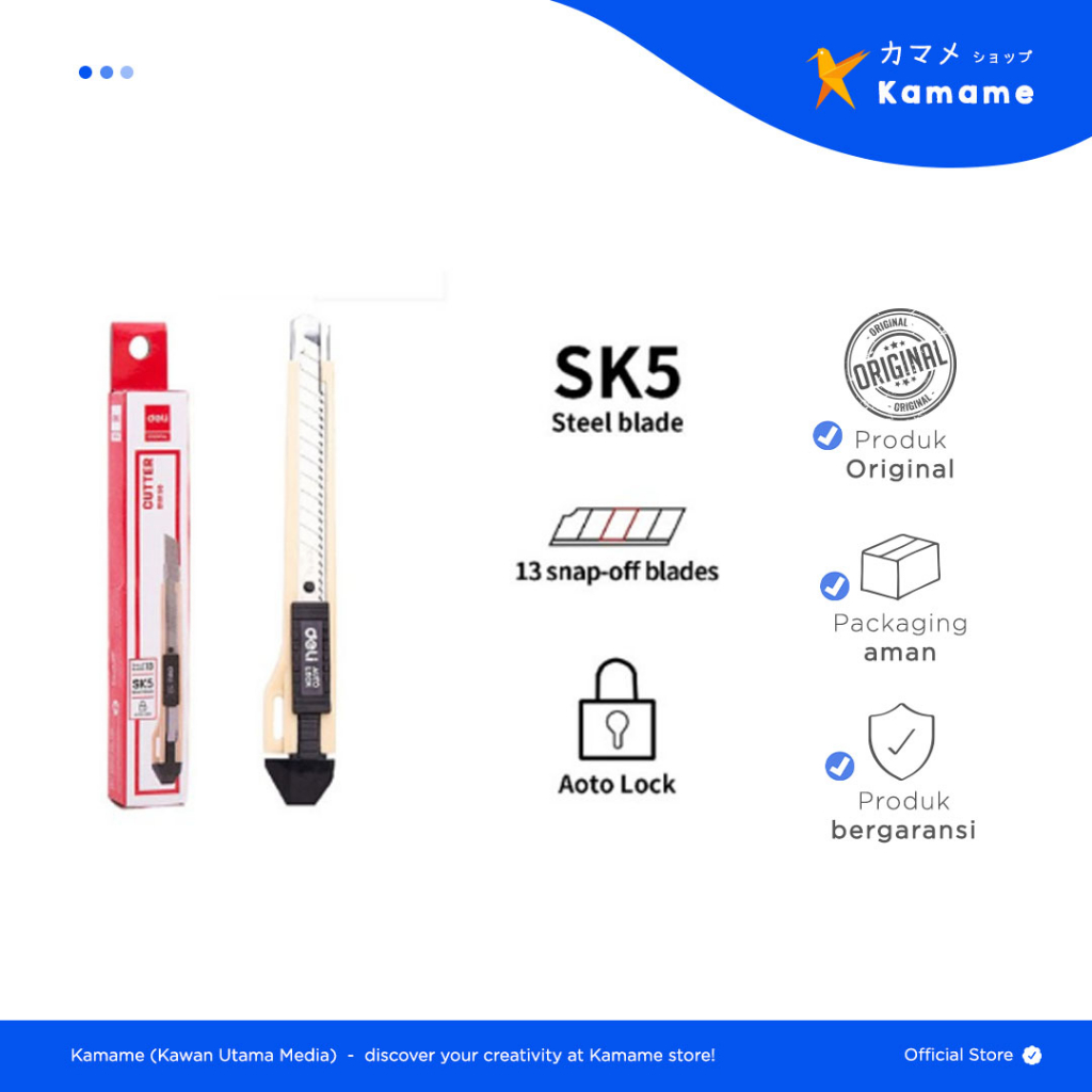 

Deli Cutter - Essential SK5 Steel Blade Auto Lock Light Yellow D10150 - Kamame
