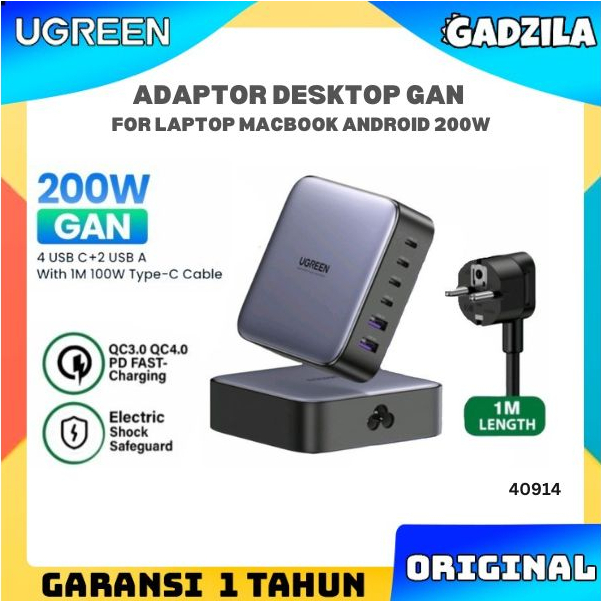 UGREEN Nexode Adaptor Kepala Charger 6 Port Output USB A + Type C PD Fast Charging Samsung Oppo Vivo Macbook 200W 40914