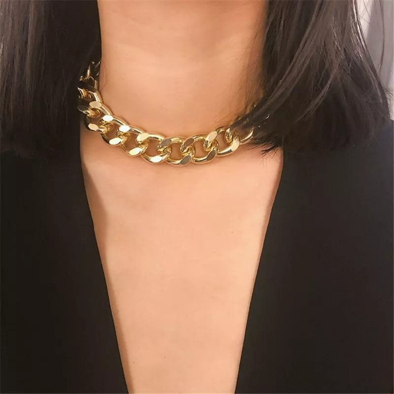 Kalung Choker Retro Rantai Besar Pipih Edgy Style Chain Necklace Import