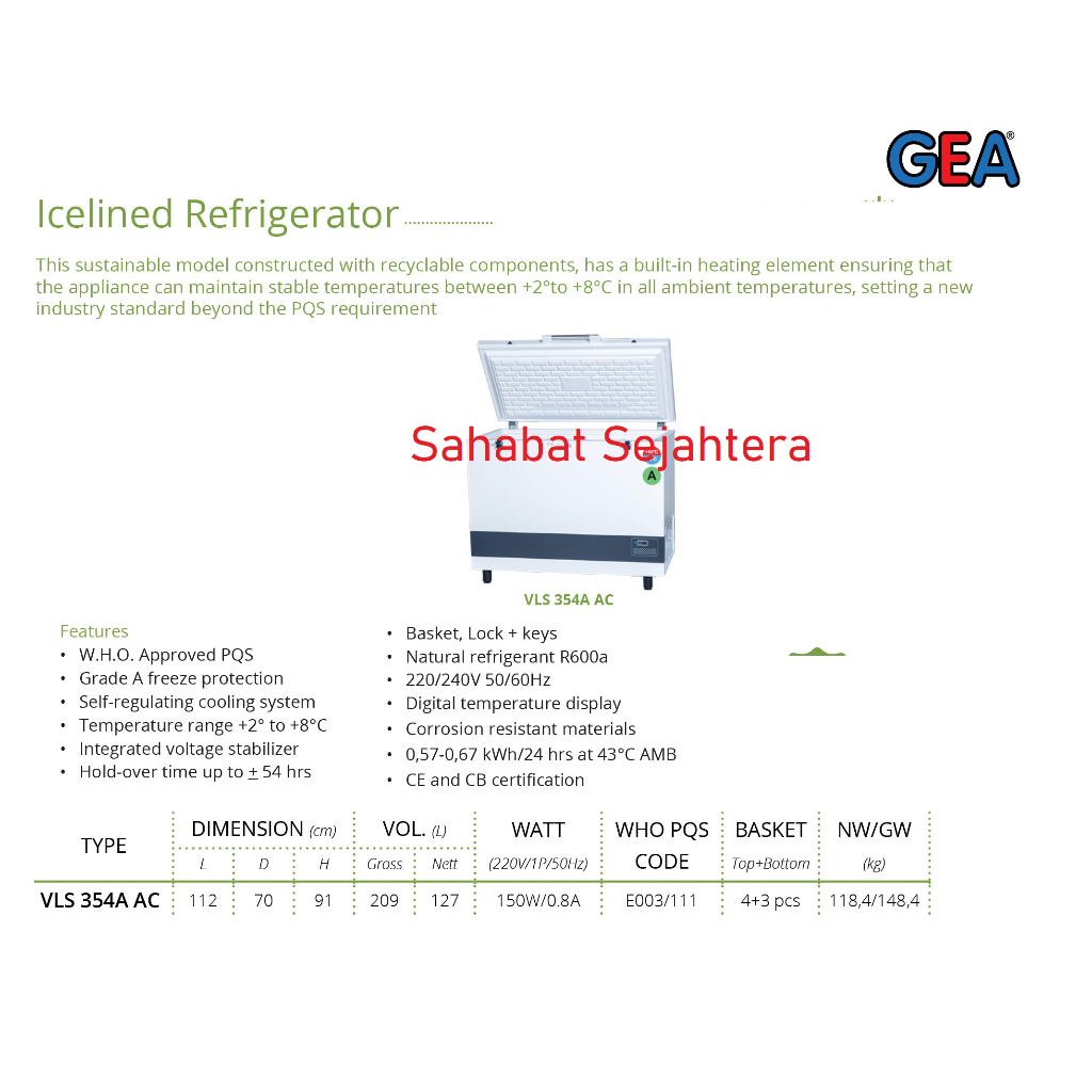 GEA Icelined Refrigerator VLS-354A-AC Kulkas Penyimpanan Obat Keperluan Farmasi