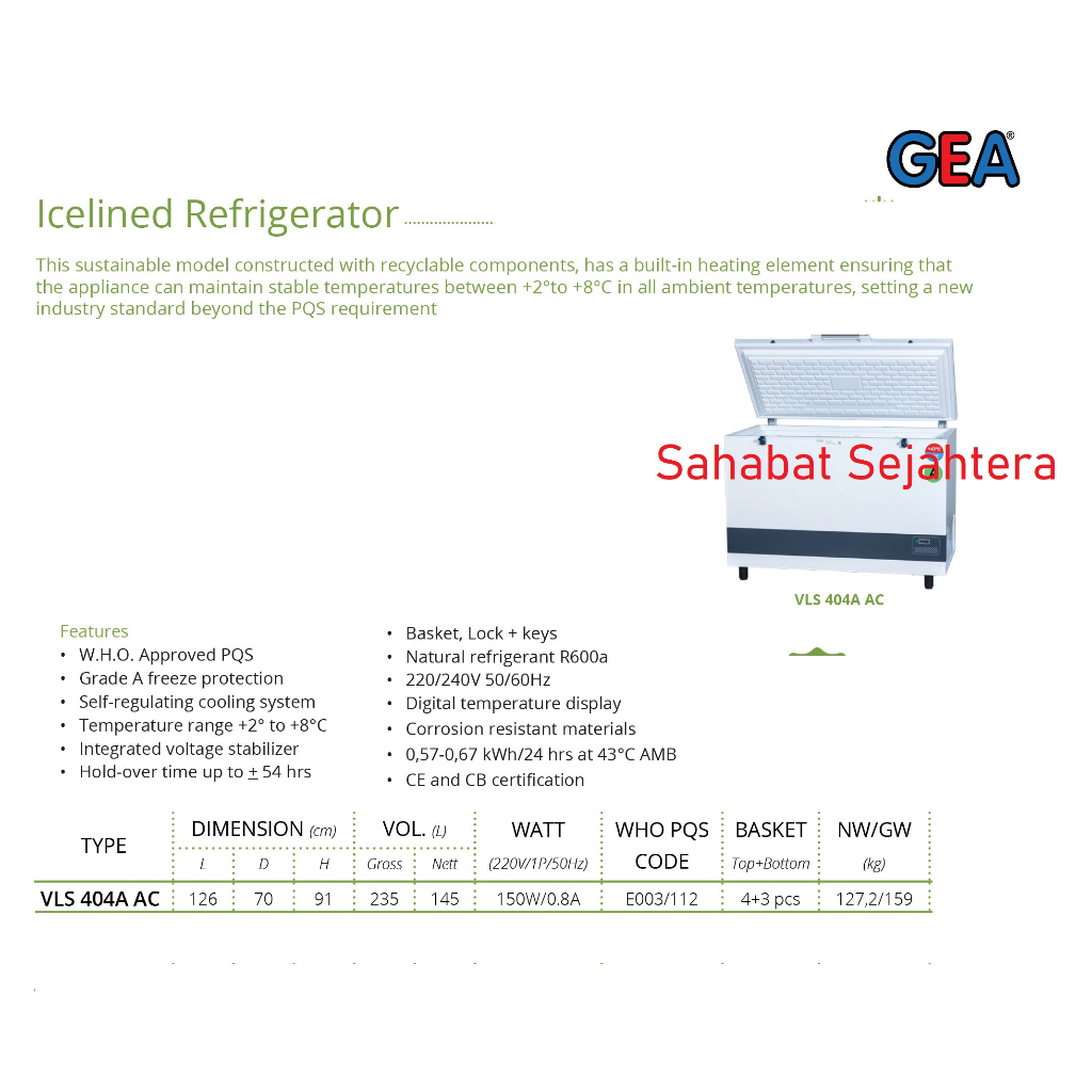 GEA Icelined Refrigerator VLS-404A-AC Kulkas Penyimpanan Obat Farmasi
