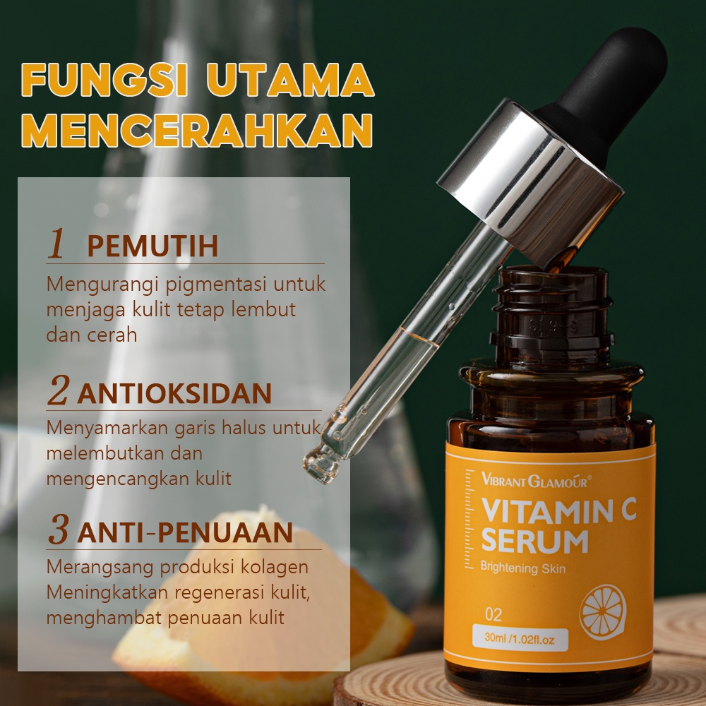 VIBRANT GLAMOUR Vitamin C Serum 30ml Mencerahkan Warna Kulit Memudarkan warna gelap Mencerahkan Pemutih Kulit Memudar Bintik Gelap Halus Garis Halus Vitamin E Serum Wajah untuk Anti Penuaan, perbaikan Kulit Keriput Perawatan Kulit 5.0 41 Penilaian