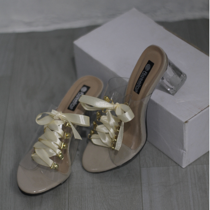 Sandal Heel Wanita Hak Kaca 5cm Tali