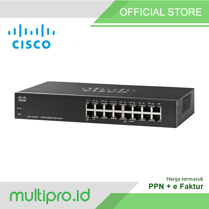 Cisco SG110-16HP 16-Port PoE Gigabit Switch - Cisco+Smartnet