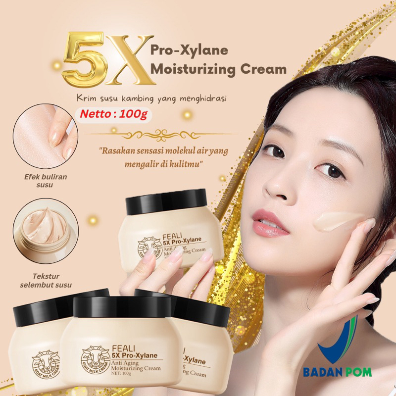 [BPOM] FEALI Moisturizer Cream &amp; Goat Milk Anti-Aging Pelembab Wajah Memperbaiki Skin Barrier 5X Pro-Xylane