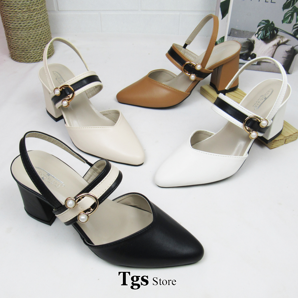 Sepatu Slip On Mules Wanita Tali Hak 7 cm RB 04