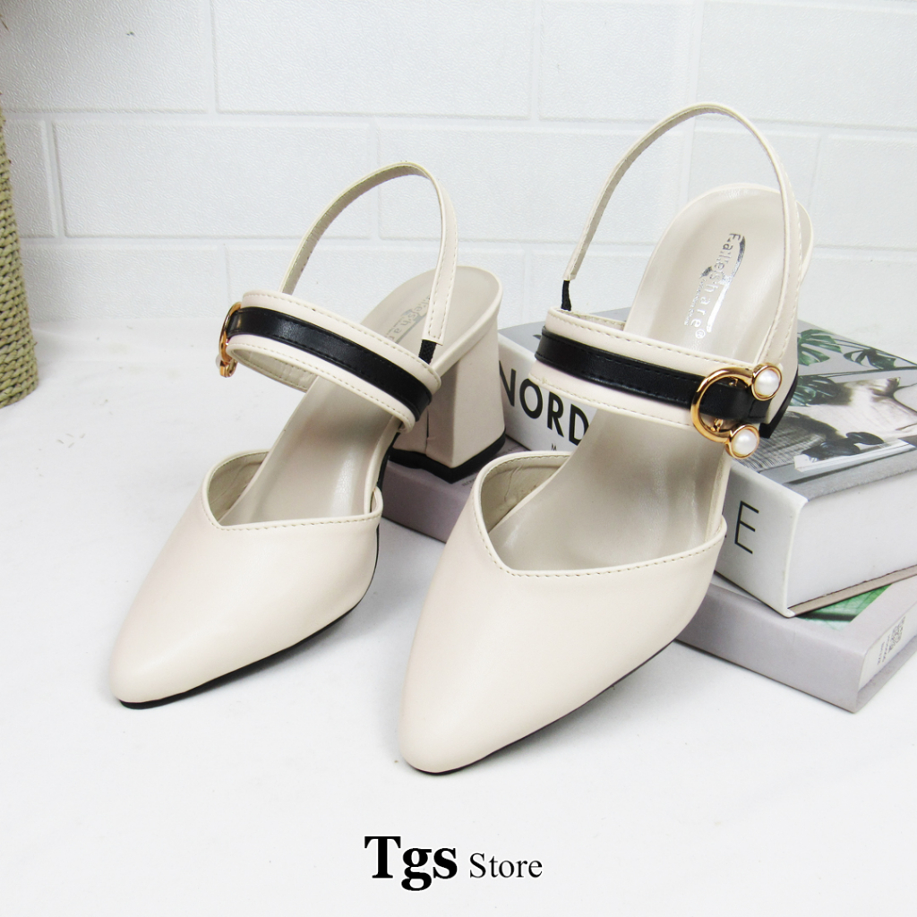 Sepatu Slip On Mules Wanita Tali Hak 7 cm RB 04