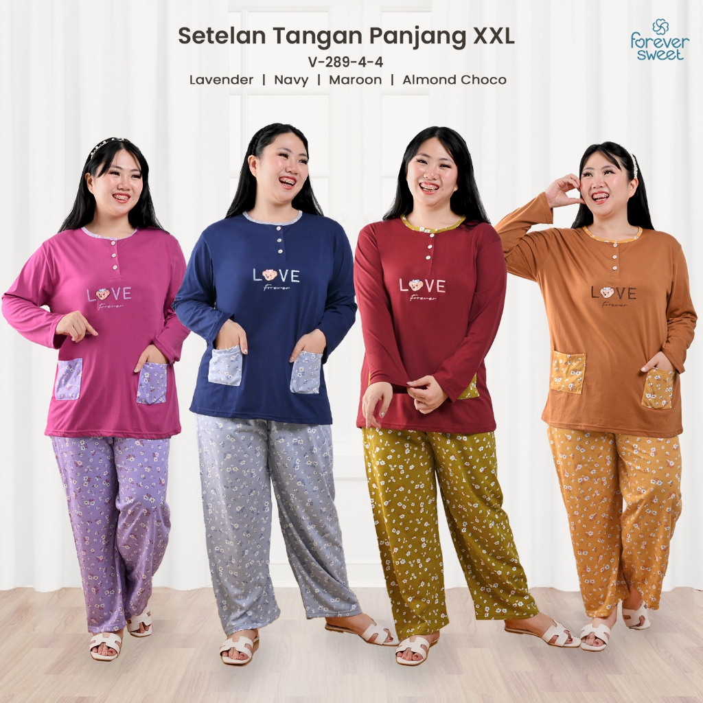 BP013 Setelan PP XXL Merek Forever Sweet Grosir Baju Tidur Piyama Wanita dewasa terbaru bahan Kaos P
