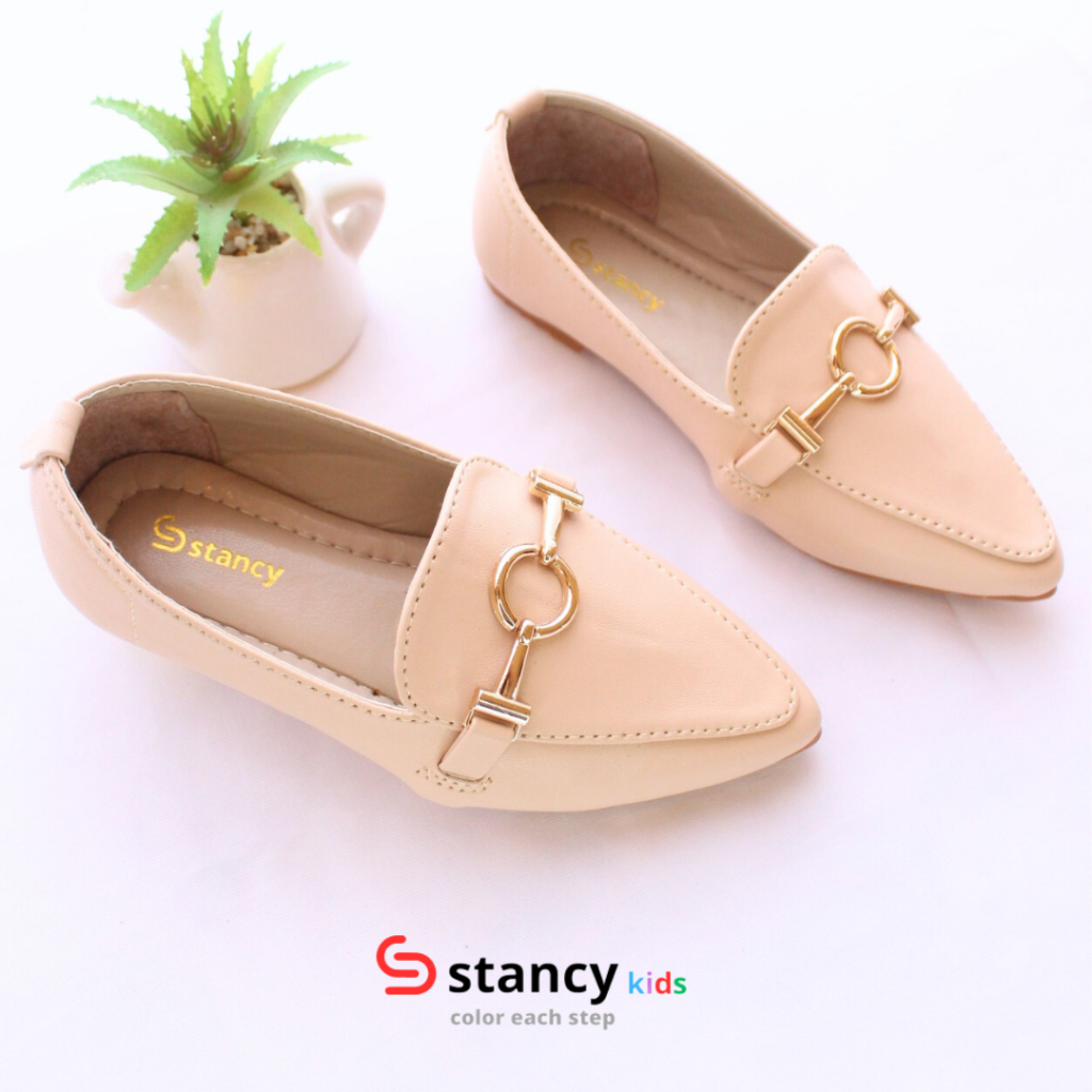 Stancy Kids x janitra Sepatu flatshoes Anak Fashion casual premium mocasino loafers bahan albani polos sol karet dan acc  logam