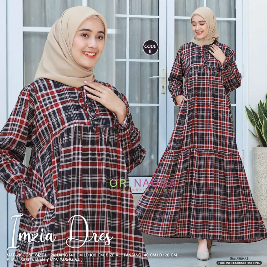 Imzia Dress Gamis Motif Kotak Original Produk By Orinaura