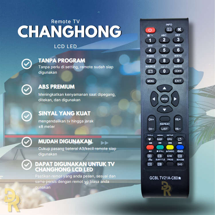 Remot Remote LED/LCD TV CHANGHONG GCBLTV21A-C60 tanpa setting
