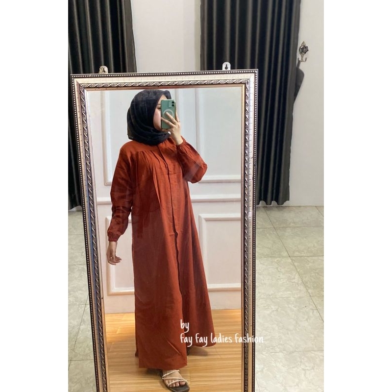 Baju Gamis Silang Polos Katun Linen Rami Premium fayfay