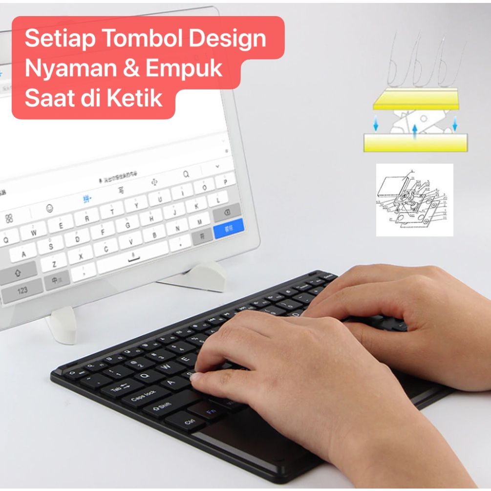 Wireless Keyboard Koneksi Bluetooth Keyboard Biasa / Trackpad Touchpad Untuk Tablet Ipad Android Phone