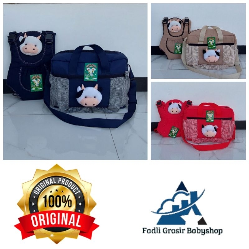 Satu Paket (2 in 1) Tas Bayi Besar Fadli Boneka Sapi Dan Gendongan Bayi Depan Ransel Terlaris