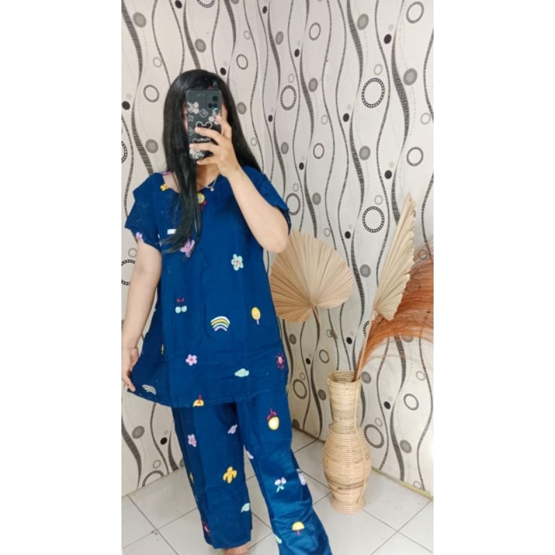 Piyama polos celana  depan Busui babydoll wanita Hits baju tidur perempuan one set jumbo pajamas