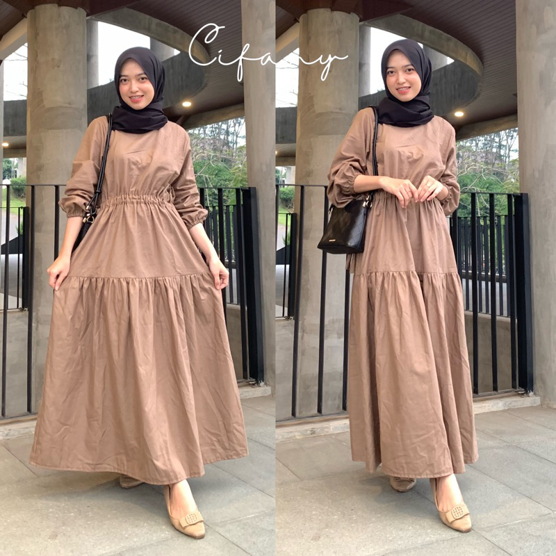 Silvia dress - Midi dress wanita bahan katun linen - Dress polos serut linen - dress terbaru - baju lebaran