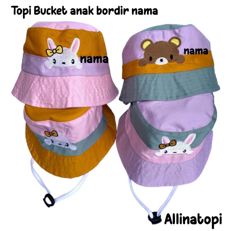 Topi Bucket Anak Kombinasi Tiga Warna Free Bordir Nama/Topi Bucket Anak Costum Nama