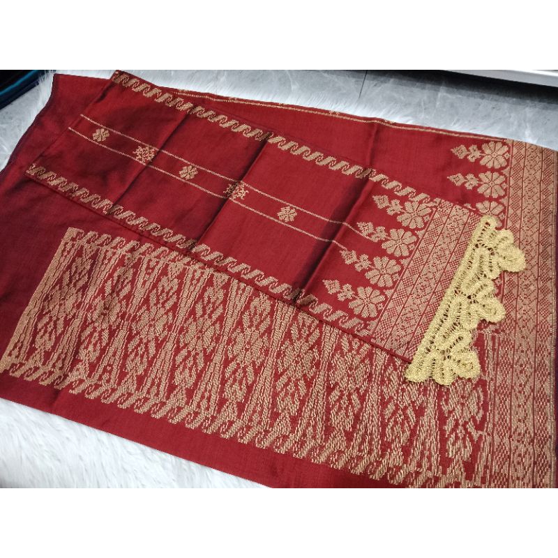 songket silungkang motif rantai maroon gold