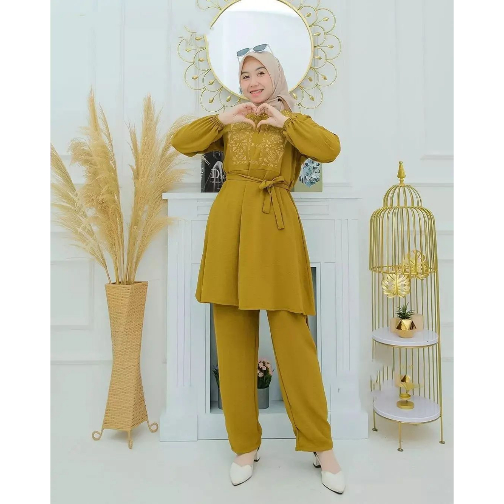 Setelan Wanita Kekinian Cringkle Premium One Set Jumbo Baju Wanita Setelan Terbaru Nadya Set Fashion Muslim