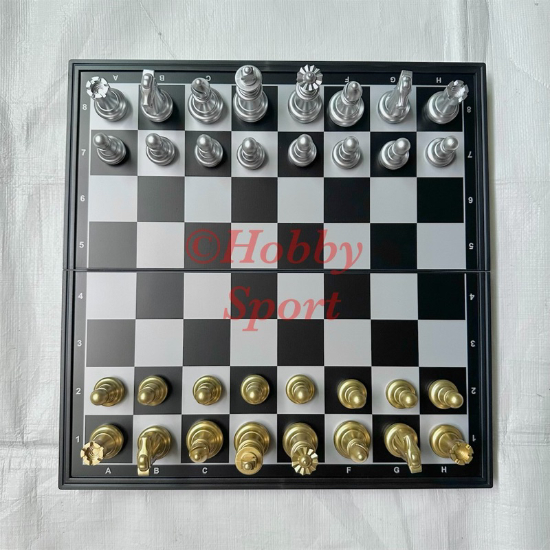 Papan Catur Magnet M Sedang Silver Gold Lipat Folding Chess Board Game