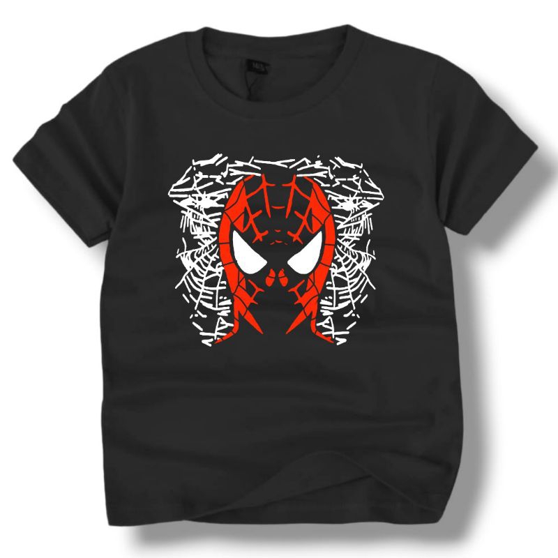 Real pict Kaos distro anak spiderman Hitam superhero Bahan adem untuk anak umur 1-8 tahun