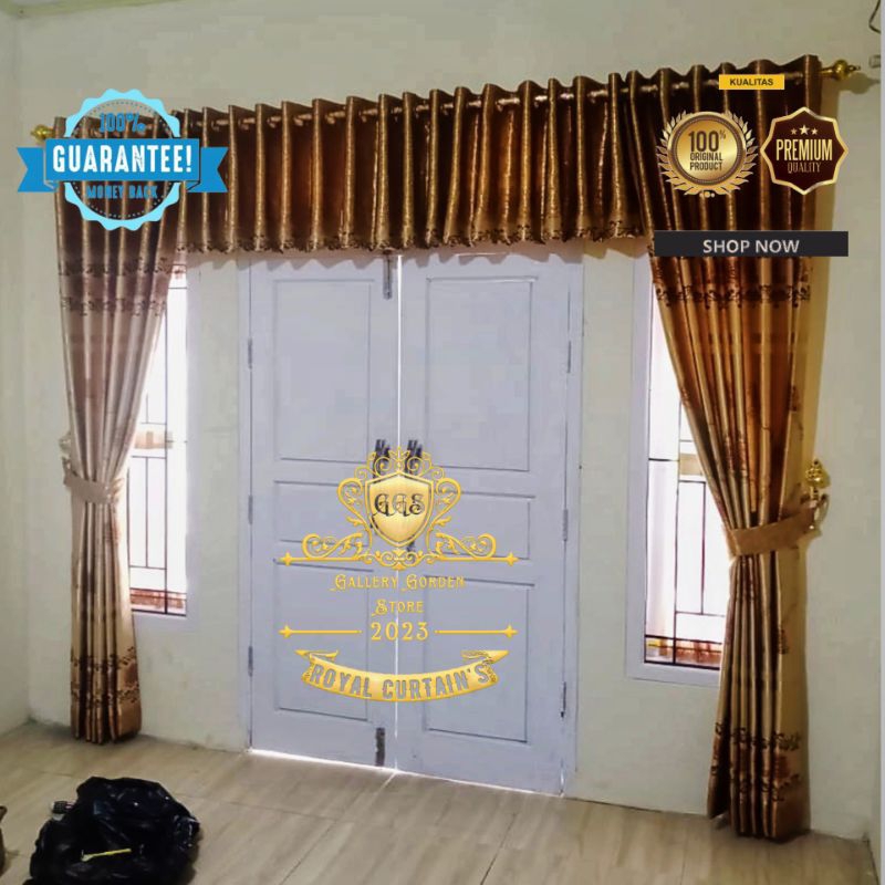 Gordeng 1 set mewah tapi murah Gorden ruang tamu satu set full poni pintu Gordeng kaca lebar