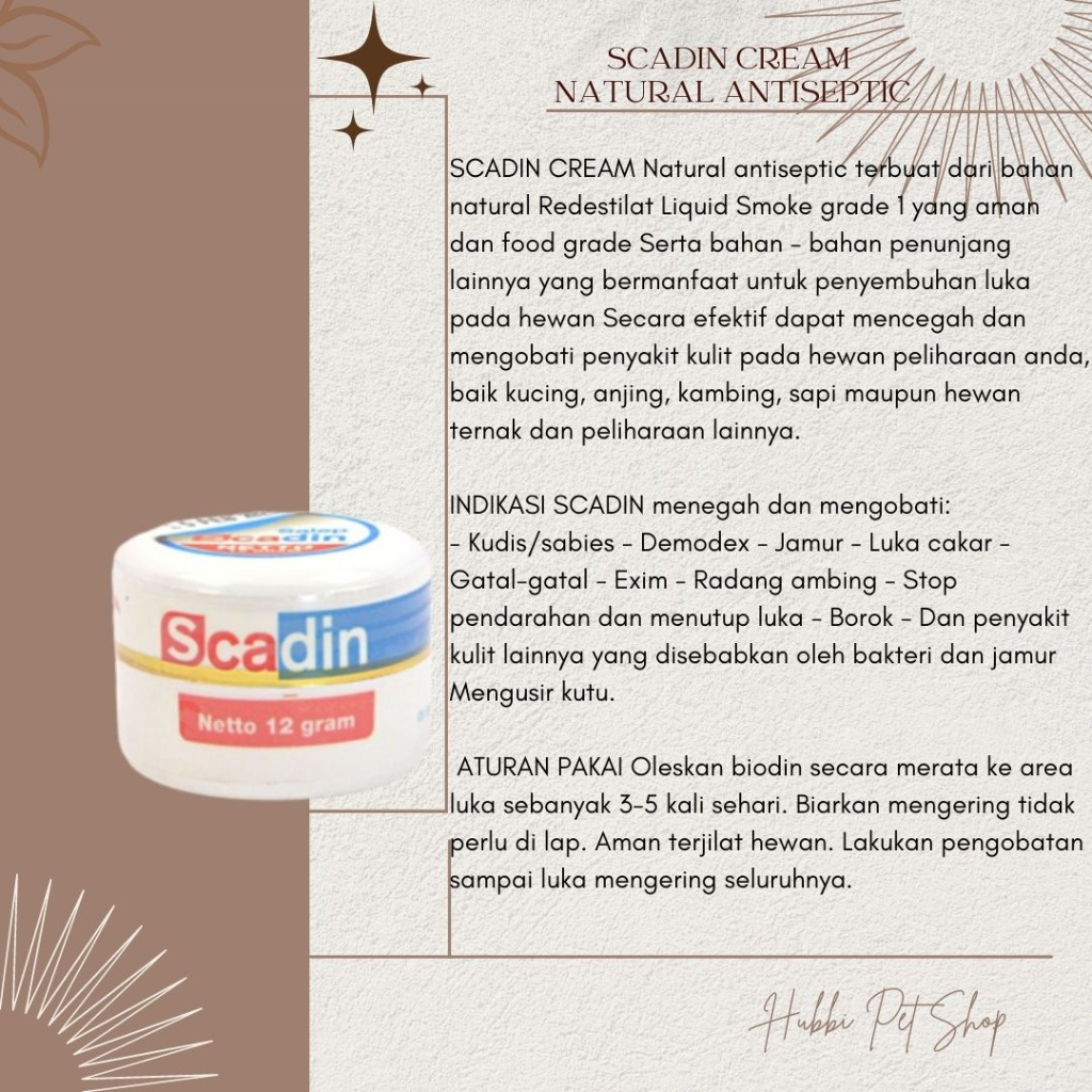 Obat Scabies Cream Kucing Anjing Kelinci SCADIN CREAM  12gram/ Cream Obat Jamur Scabies, demodex, eksim, koreng, kudis, gatal gatal dan iritasi kulit hewan