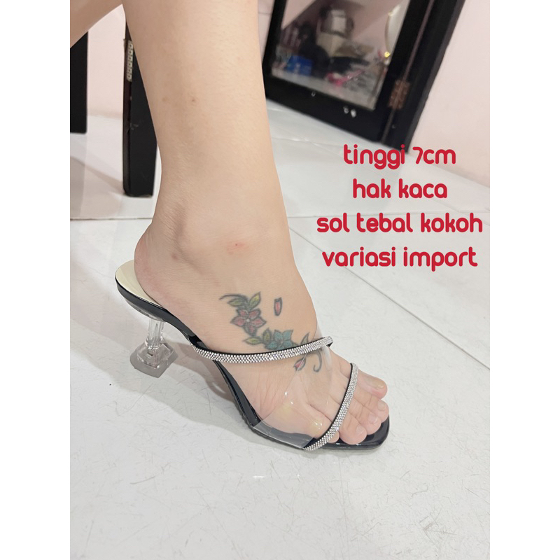 high heel tali import hak kaca menarik pu02