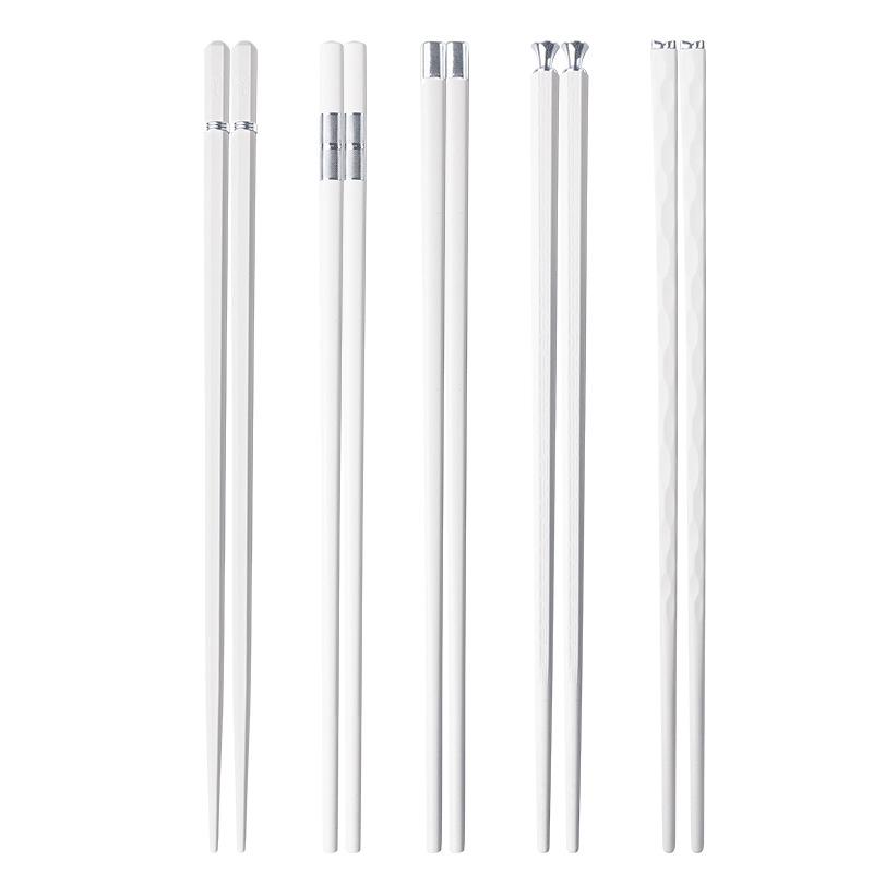 KANGJUNWEISHI Sumpit Makan Japanese Chopstick 5 Pasang - KJ-24 - White/Silver
