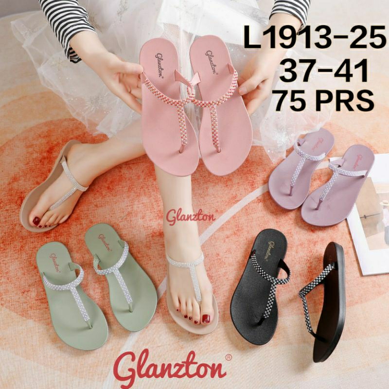 L1913-28 Sandal Glanzton Jepit Tali Manik Karet Jelly Wanita Import Glanston L1913 Glaston 1913 Tali Blink Gliter Glitter Diamond Monte Chrome Sendal L1913-25 Japit Flat Cewek Perempuan Cantik Impor Terbaru Murah 37-41 Viral Cantik Kekinian