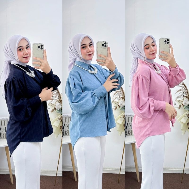 Premium Amora Shirt - Kemeja Wanita Oversize Basic Kemeja Blouse Lengan Balon Polos Baju atasan Kerja - Casual