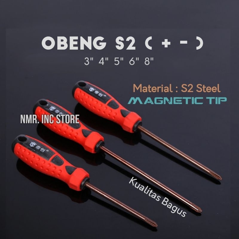 Obeng S2 Plus Minus Kualitas Bagus, Magnetic Tip Screwdriver 3, 4, 5, 6, 8 inch, Handle Nyaman