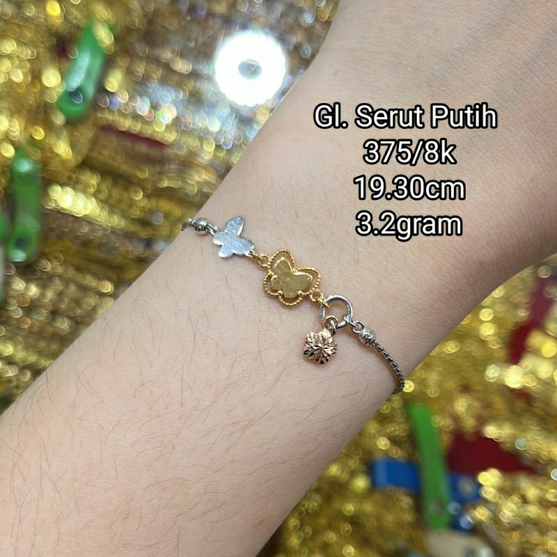 PERHIASAN GELANG EMAS PUTIH ASLI GELANG SERUT MAS PUTIH 375/8K