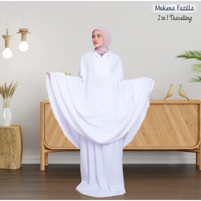 Mukena Parasut Korea Premium Tas Terkecil & MUKENA DEWASA POLOS PUTIH TERANG KATUN PREMIUM - Mukena 