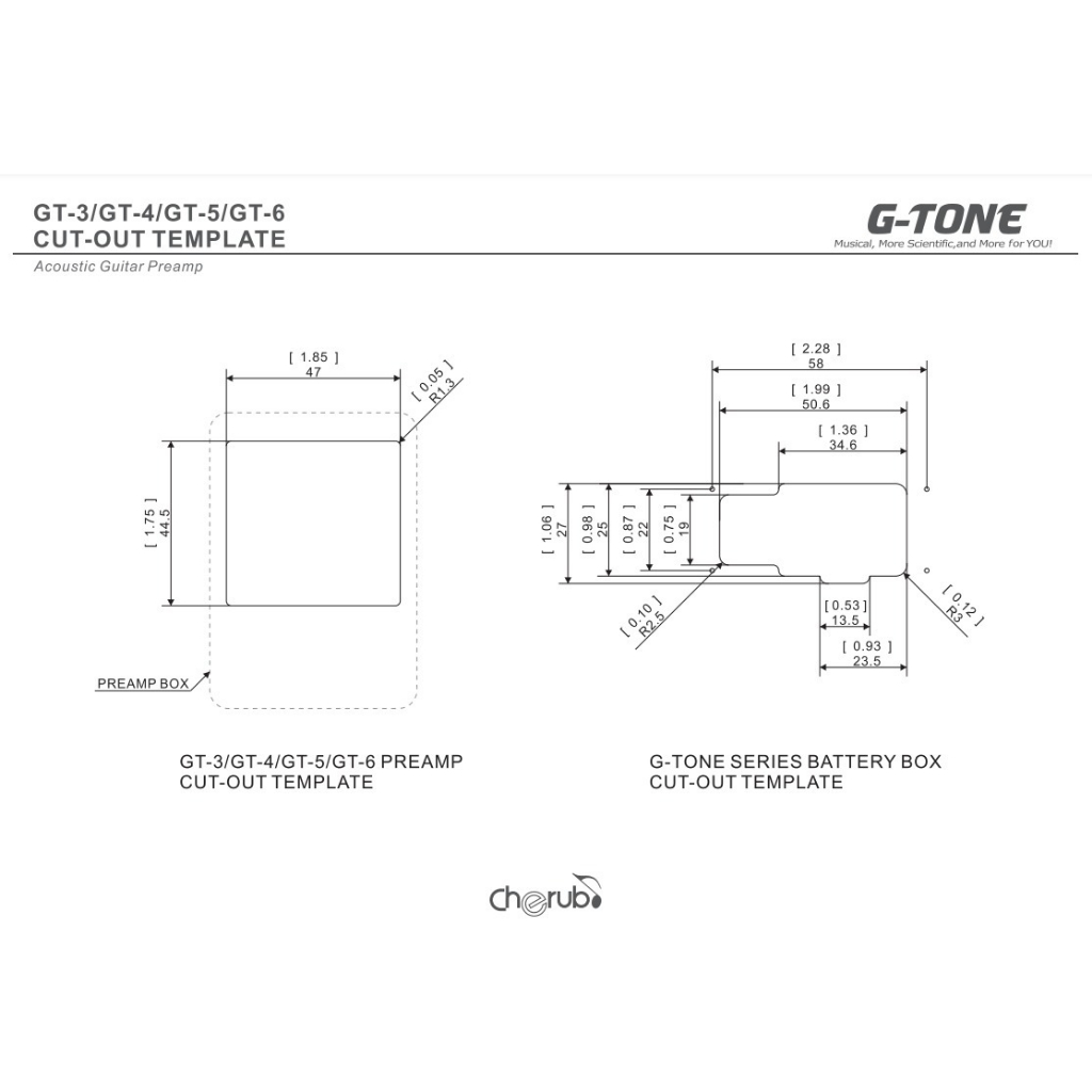 Cherub GT-4 Preamp Equalizer 3 Band Pickup Gitar Akustik Tuner