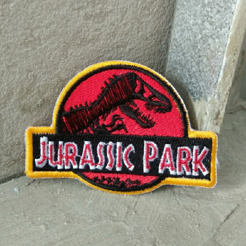 Bordir Jurassic Park Emblem Patch Dinosaurus T-rex Raptor Adventure Topi Tas Kemeja Rompi Hutan Rimb