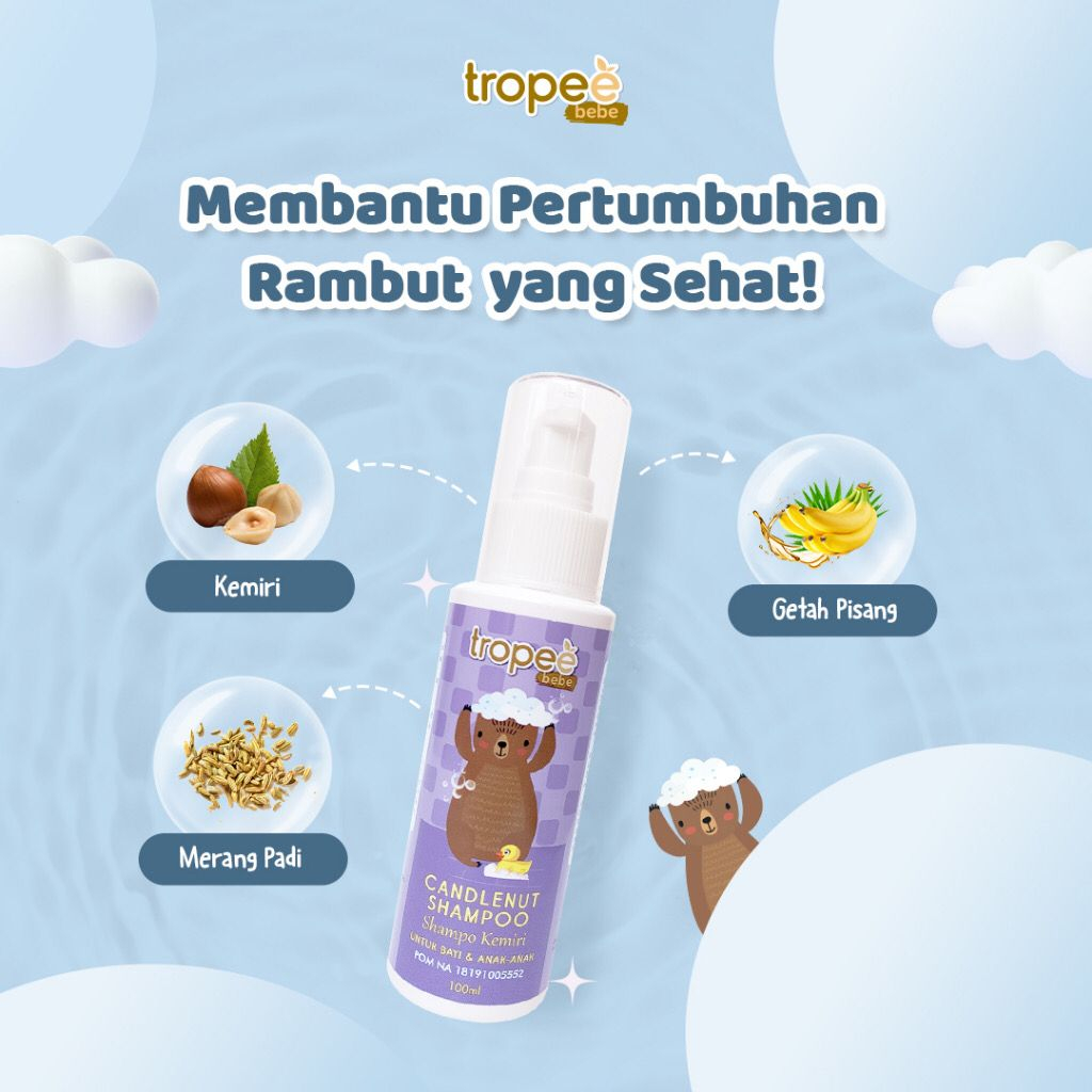 Tropee Bebe  - Shampoo Kemiri (candlenut shampoo) Refill 500ml / HALAL/BPOM/NO SLS/ tanpa sls /No paraben/ aloe vera/ shampoo anak bayi melebatkan dan menguatkan rambut/shampoo anti kusut/best seller/ hypoallergenic/ anti alergi