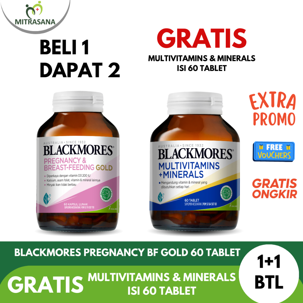 Blackmores Pregnancy &amp; BF Gold 60 Tablet Gratis Blackmores Multivitamins Dan Minerals 60 Tablet