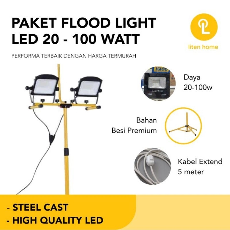 Paket Lampu Tembak Flood Light LED 100W 50W 30W 20W Lengkap Dengan Tripod