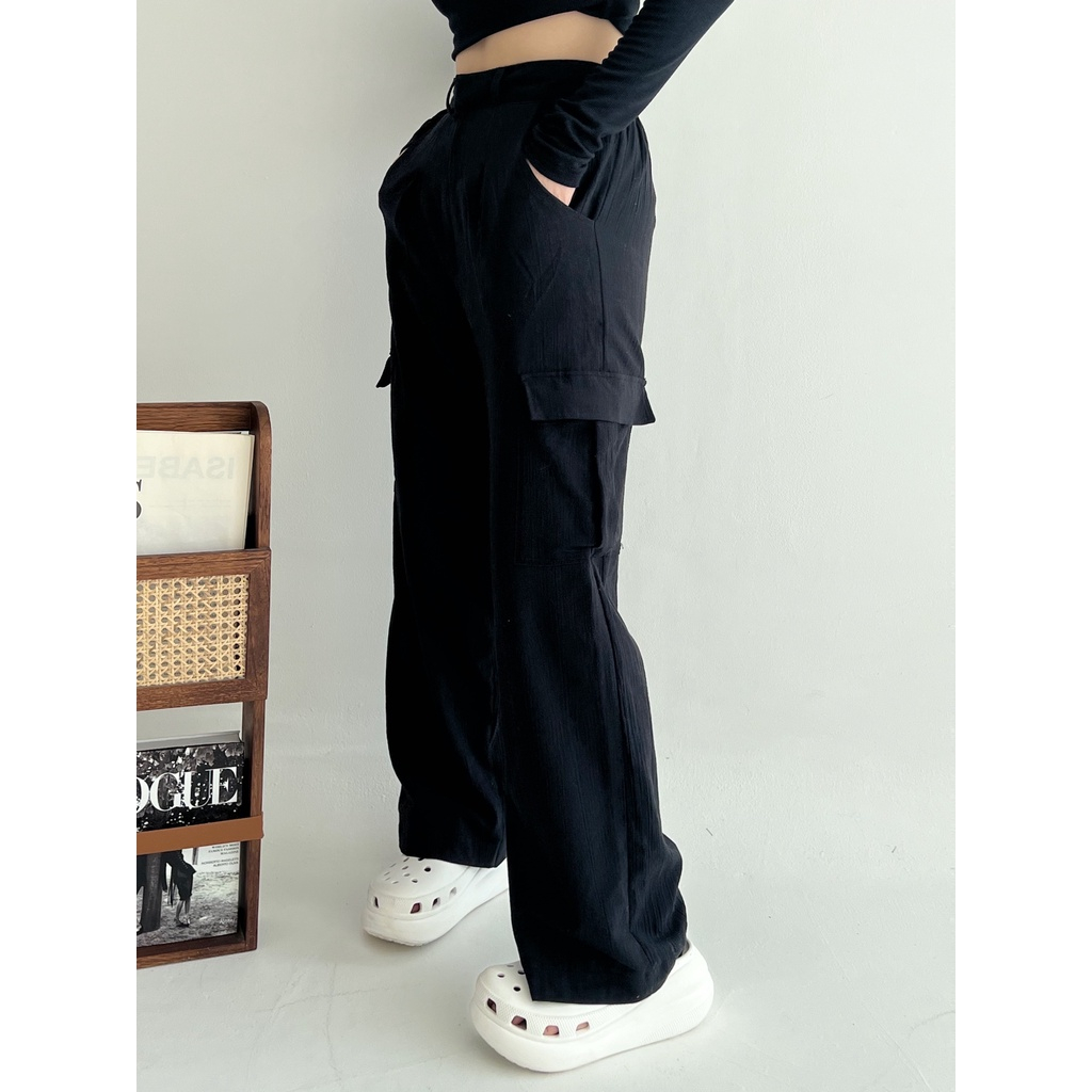 Bella Cargo Pants - Highwaist Loose Cargo - Celana Cargo Wanita - Cargo Polos