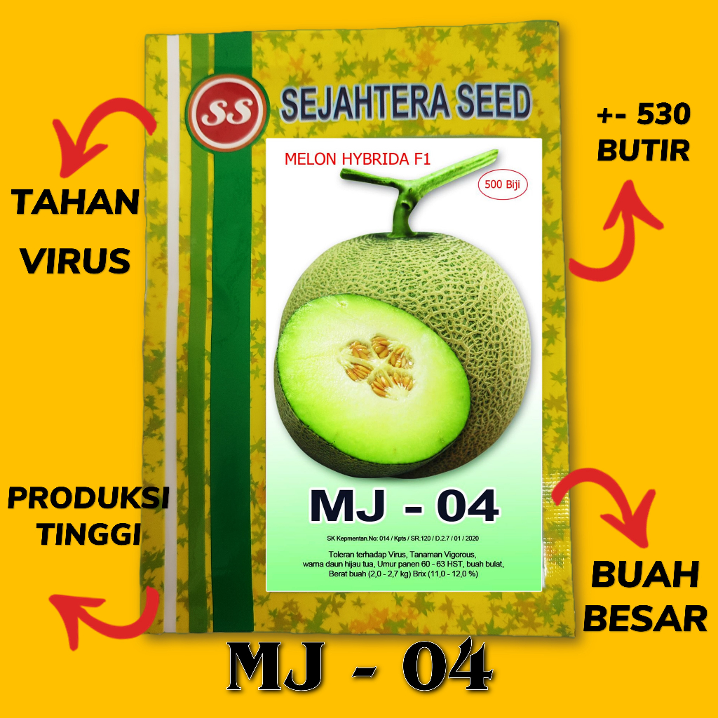 Benih Melon Tahan Virus MJ 04 F1 - 550 biji - Sejahtera Seed. Melon Buah Besar. Tahan Virus dan Cuac