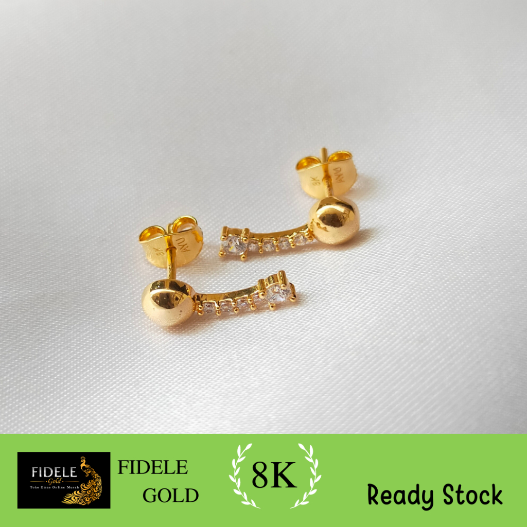 Anting jepit bola ketek menek fashion permata ayugold emas asli kadar muda 375 8k