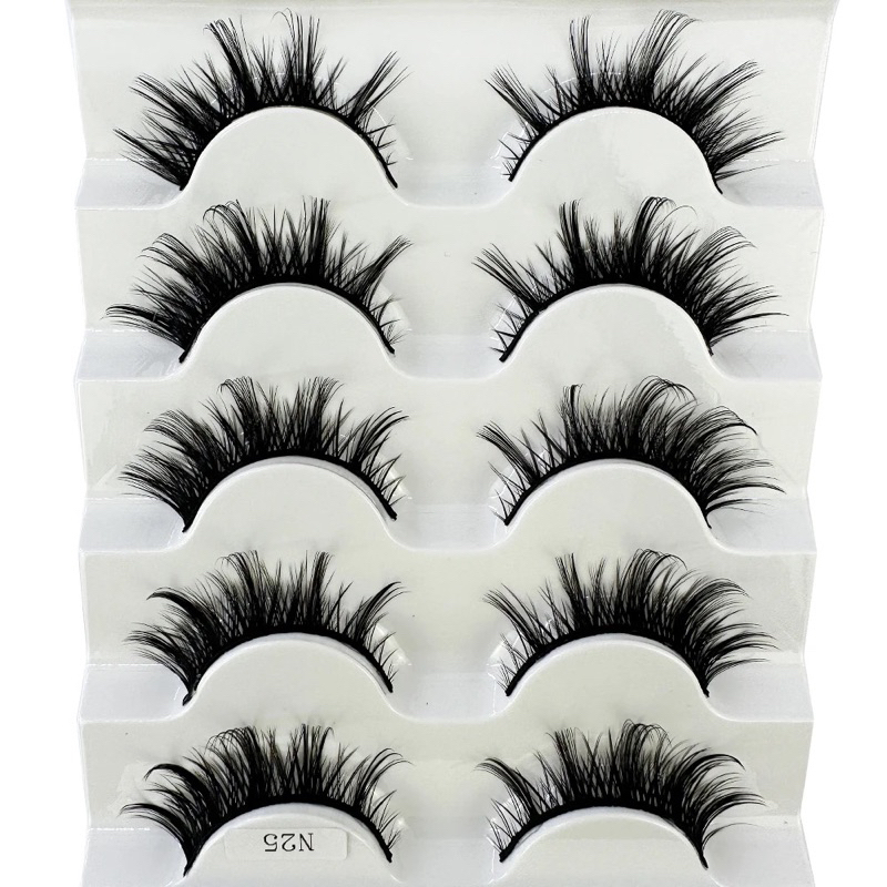 NEW 5Pairs Faux Mink Eyelashes 8D Curl Winged Natural Realistic Messy End Eye Elongated Thick False Eyelashes Soft Fake lashes