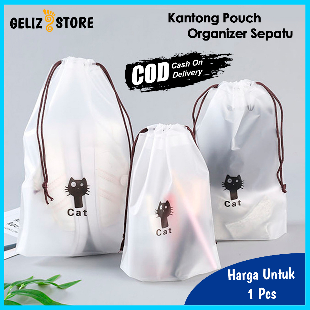 Kantong Sepatu Serut Traveling Anti Air Pouch Plastik Organizer Drawstring Bag Travel