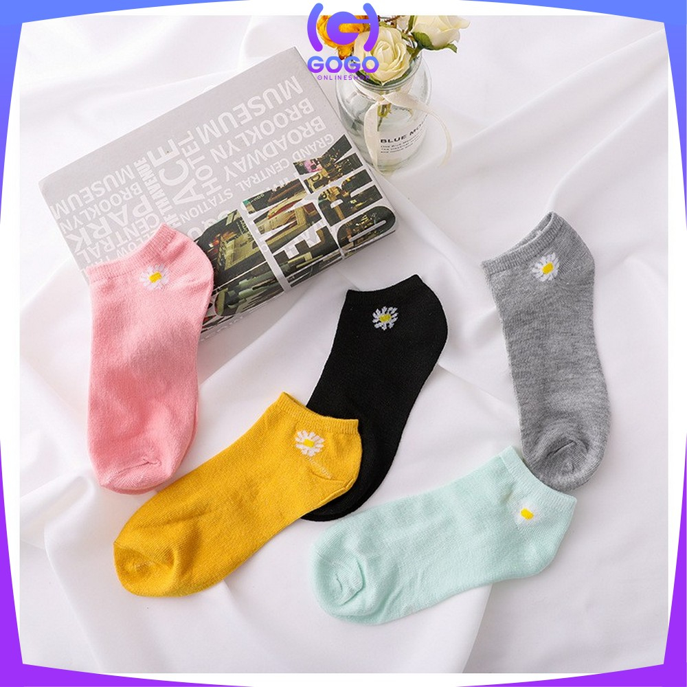 GOGO-P57 Kaos Kaki Bunga Polos Wanita Ankle Sock / Kaos Kaki Pendek Semata Kaki Wanita Motif Daisy / Flower Socks Import